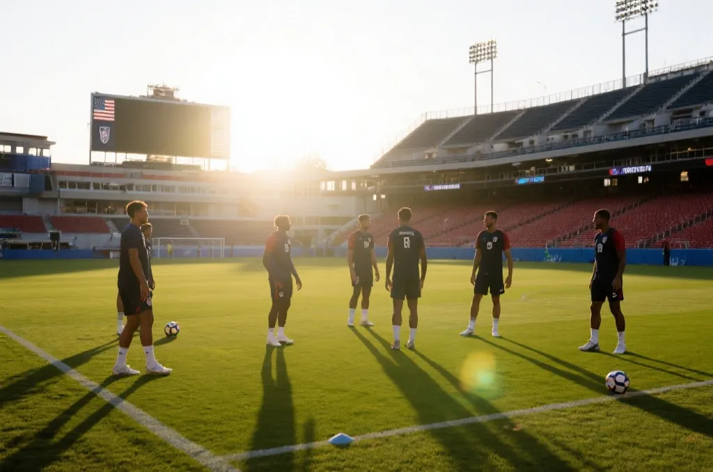 美国队球员在主场训练场进行世界杯备战训练